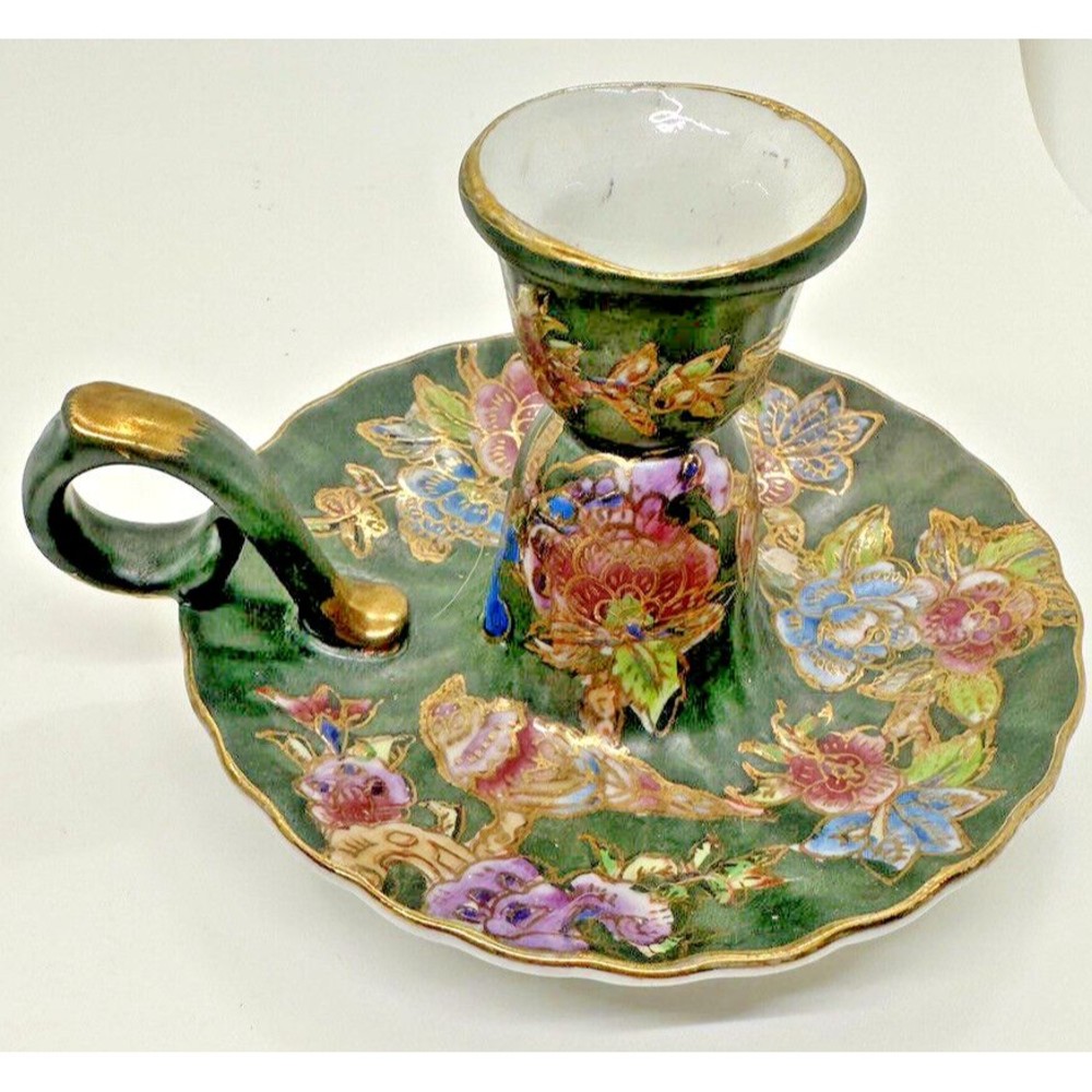ISO Vintage Fitz And Floyd Green Birds and Flowers Hand Painted Candle Holders - Picture 5 of 7